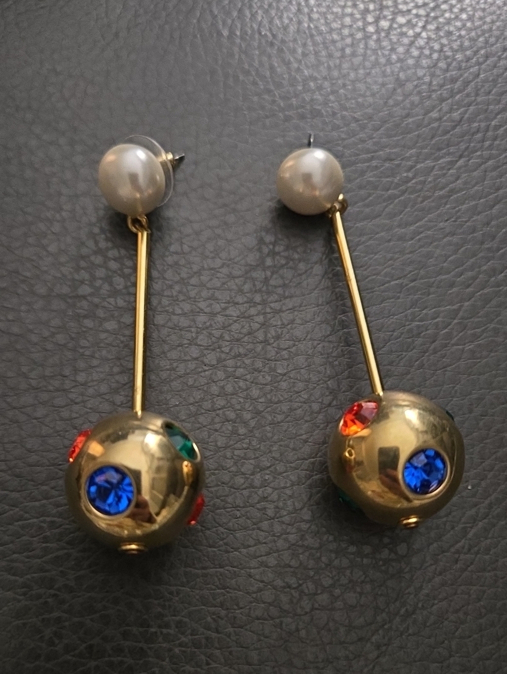 J. Crew Gold Drop Earrings with Pearl Studs and Multicolor Crystals